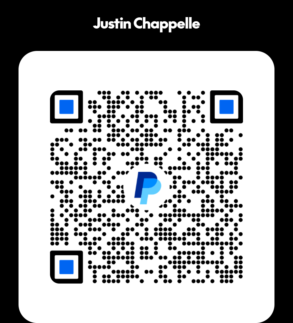 PayPal donation QR code for Justin Chappelle